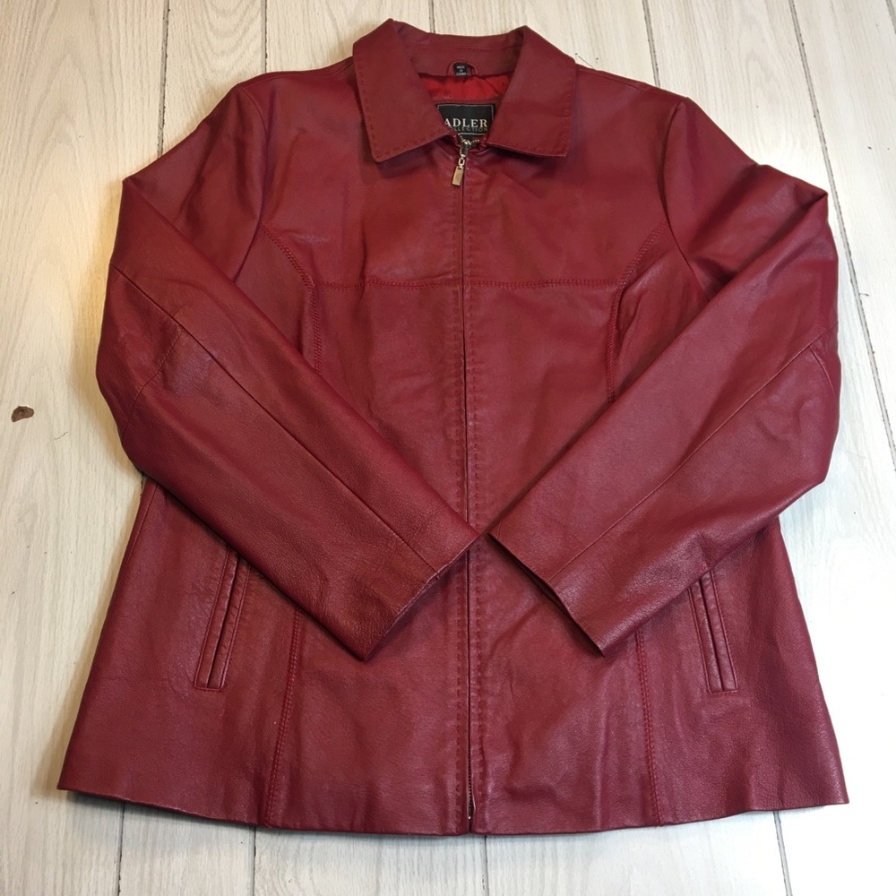Adler Women's Genuine Leather Jacket Coat Lined Full Zip Red 3XL